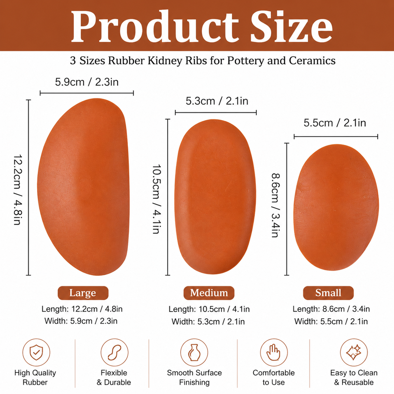rubber kidney rib set - 3 piece pottery shaping tools